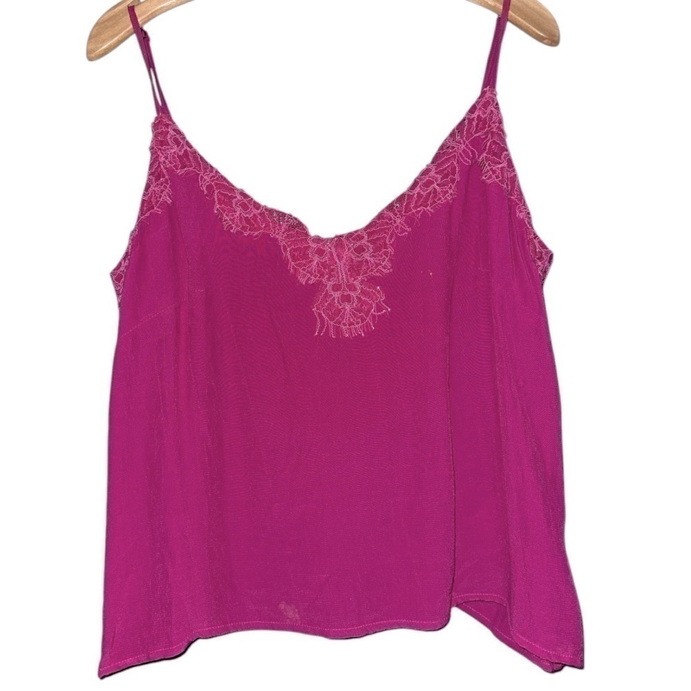 Cleobella Women’s Size M Fuchsia Pink Liliana Lace Trimmed Sleeveless Tank Top - Picture 2 of 8